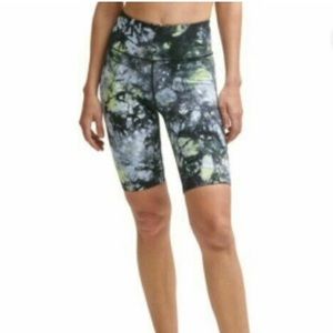 Calvin Klein Performance Oslo Tie-Dyed High-Waist Bike Shorts- Green Glow, XS